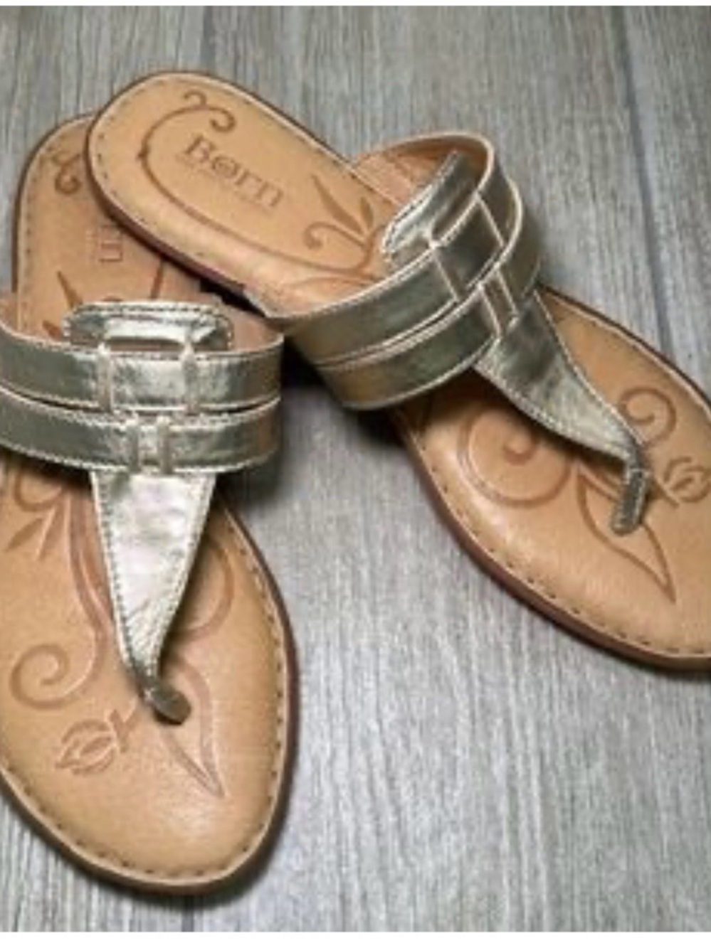Born Metallic Gold Leather Thong Sandals